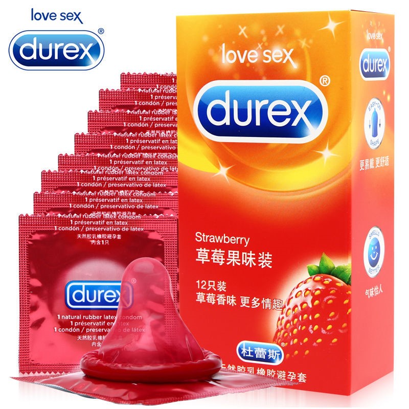 杜蕾斯避孕套女士专用红色草莓味水果香味果香组合大号56mm送丝袜